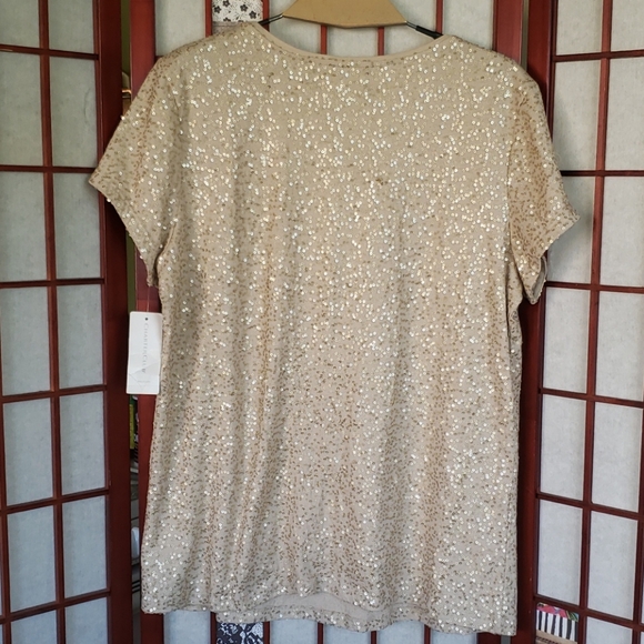 Charter club gold sequin short sleeves new woman  top size  large - Picture 4 of 4